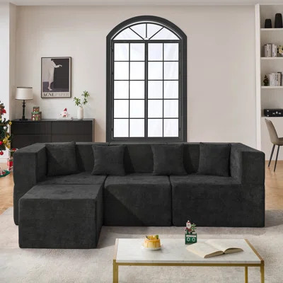 129"Cloud Modular Sectional Sofa with 2 Ottoman,Modern Minimalist Upholstered Couches, Comfort U Shaped Sofa for Living Room,Deep Seat Corner Couch,No | Wayfair North America