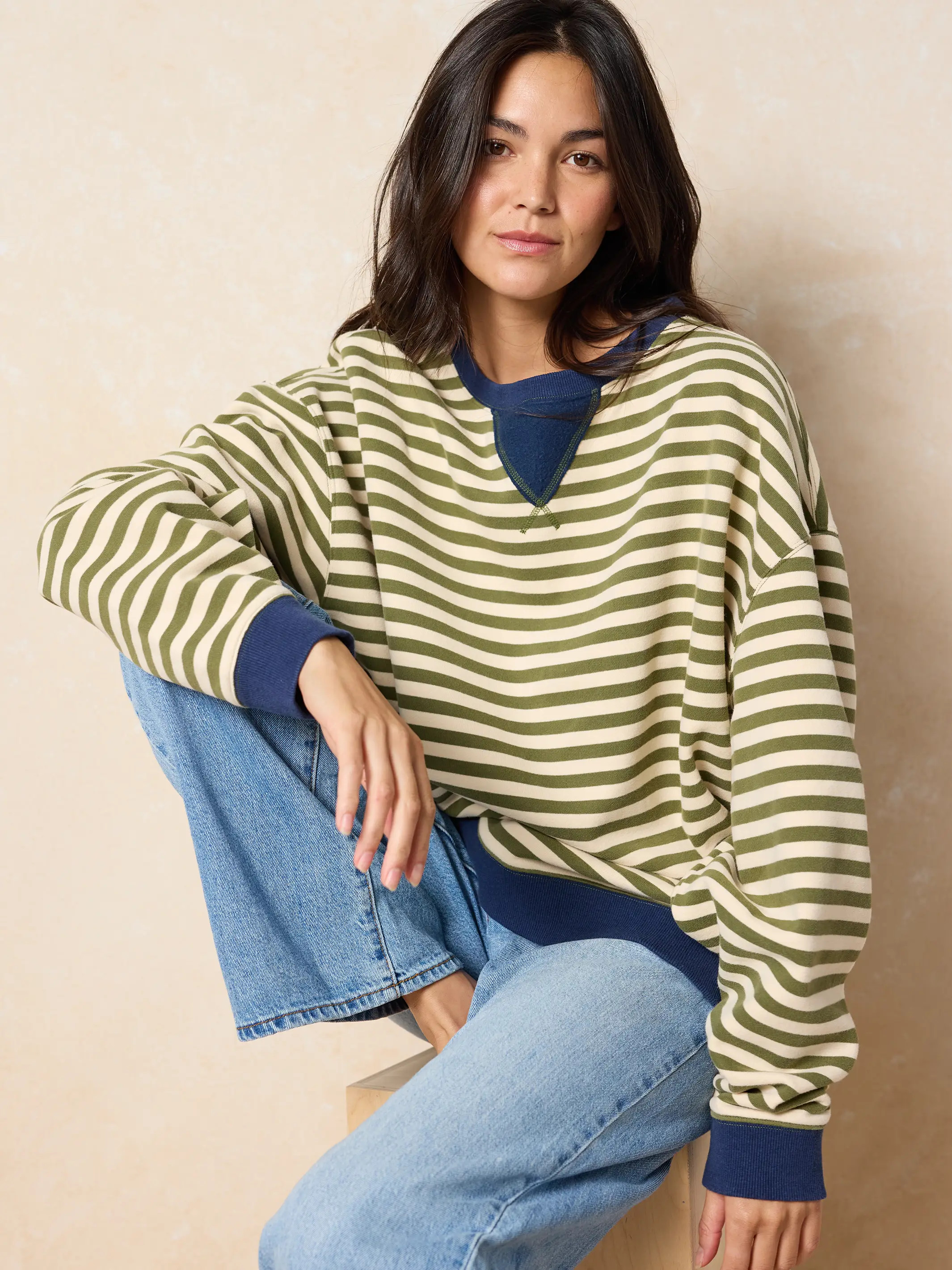 Oversized Striped Crewneck | Natural Life