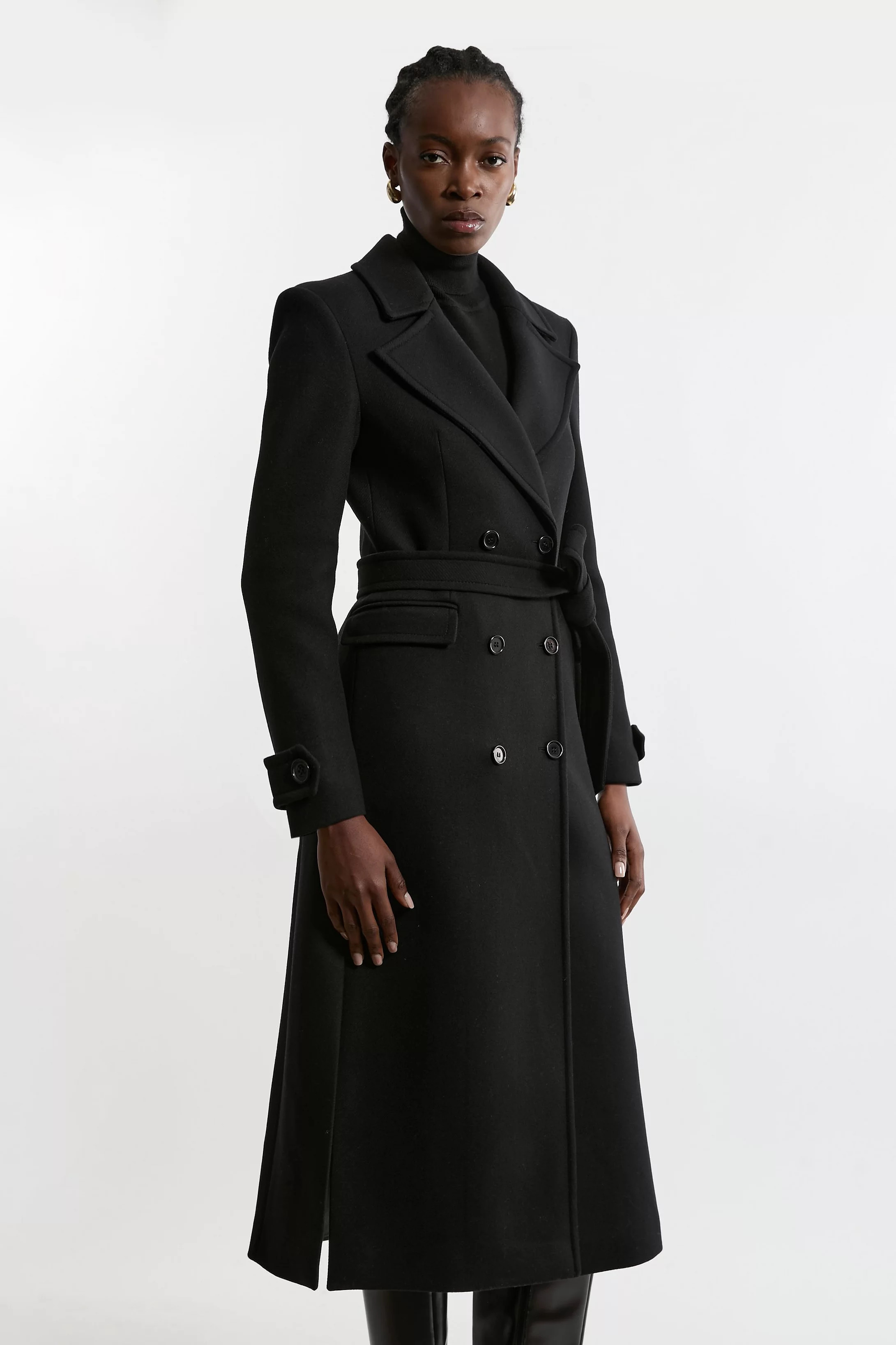 Premium Italian Manteco Wool Double Breasted Belted Tailored Midaxi Coat | Karen Millen US