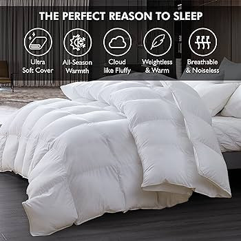 Luxurious Queen Size Goose Down Fiber Waterfowl Feather Fiber Comforter Duvet, 100% Egyptian Cott... | Amazon (US)