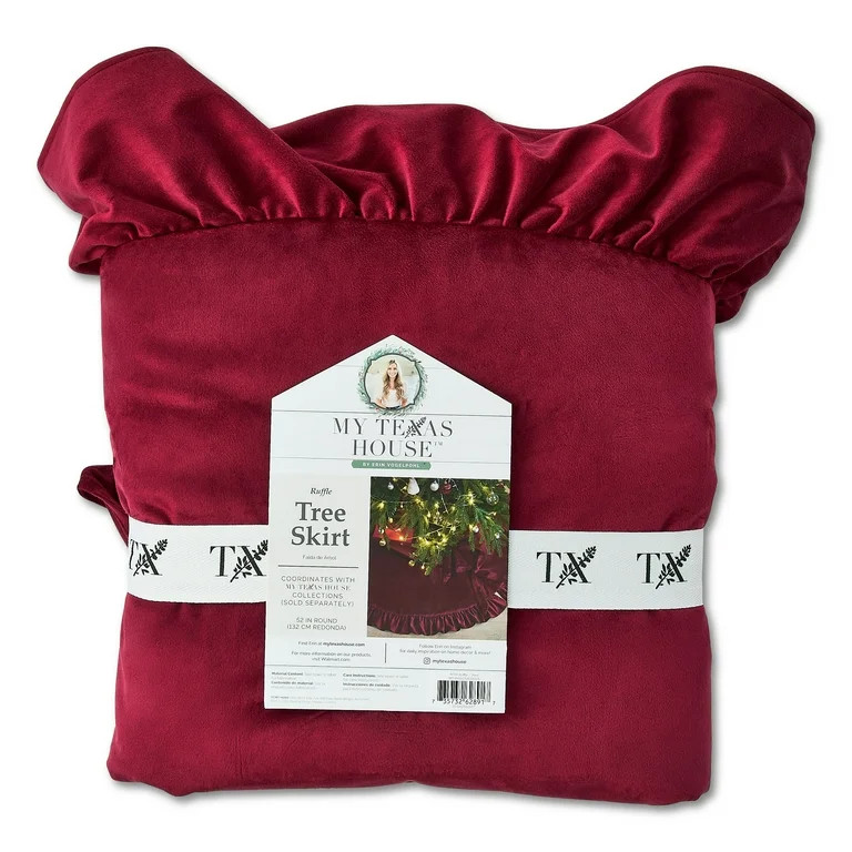 Red Ruffle Velvet Christmas Tree Skirt, 52", by My Texas House | Walmart (US)