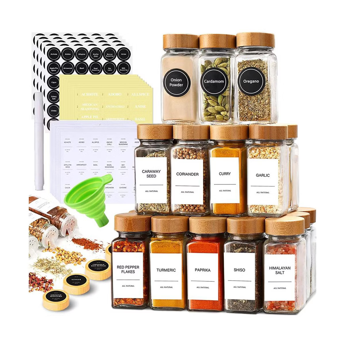 Le'raze 24 Glass Spice Jars with Label Set Bamboo Shaker Lids & Funnel, Kitchen Airtight Storage ... | Target