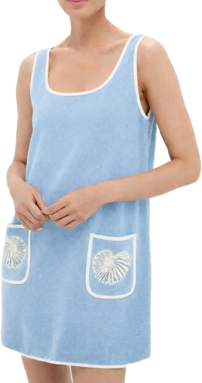 VAOYIU Womens Suede Tank Dress Contrast Trim Embroidery Pockets Relaxed Fit Sleeveless Mini Cover... | Amazon (US)