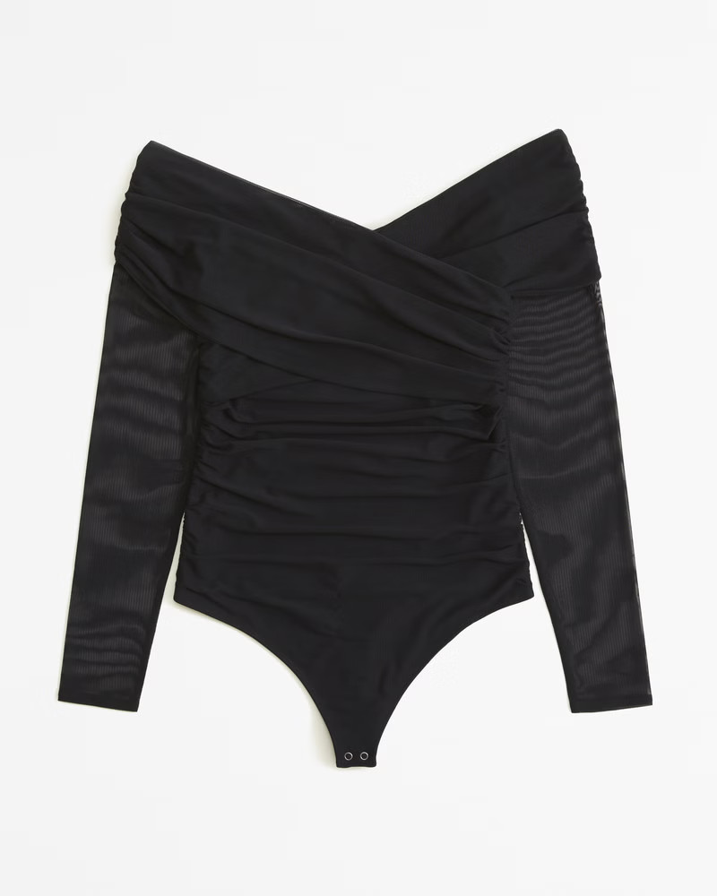 Women's Long-Sleeve Off-The-Shoulder Wrap Mesh Bodysuit | Women's Tops | Abercrombie.com | Abercrombie & Fitch (US)