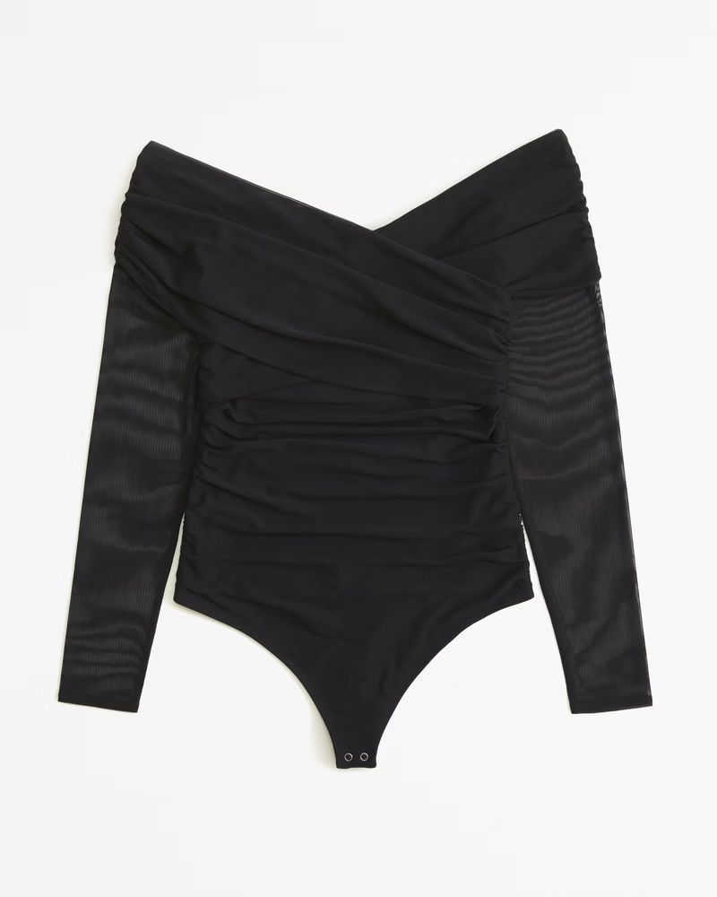 Women's Long-Sleeve Off-The-Shoulder Wrap Mesh Bodysuit | Women's | Abercrombie.com | Abercrombie & Fitch (US)