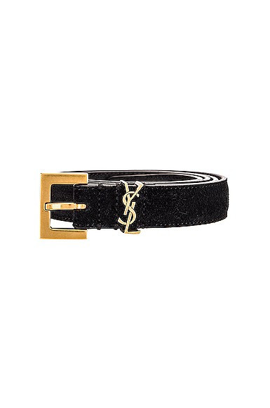 Saint Laurent Light Suede Belt in Black - Black. Size 95 (also in ). | FWRD 