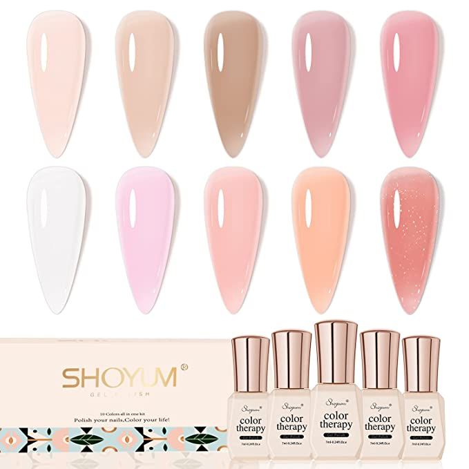 SHOYUM Jelly Pink Gel Nail Polish Set, 10 Colors Spring Summer Nude Gel Polish Kit Milky White Na... | Amazon (US)