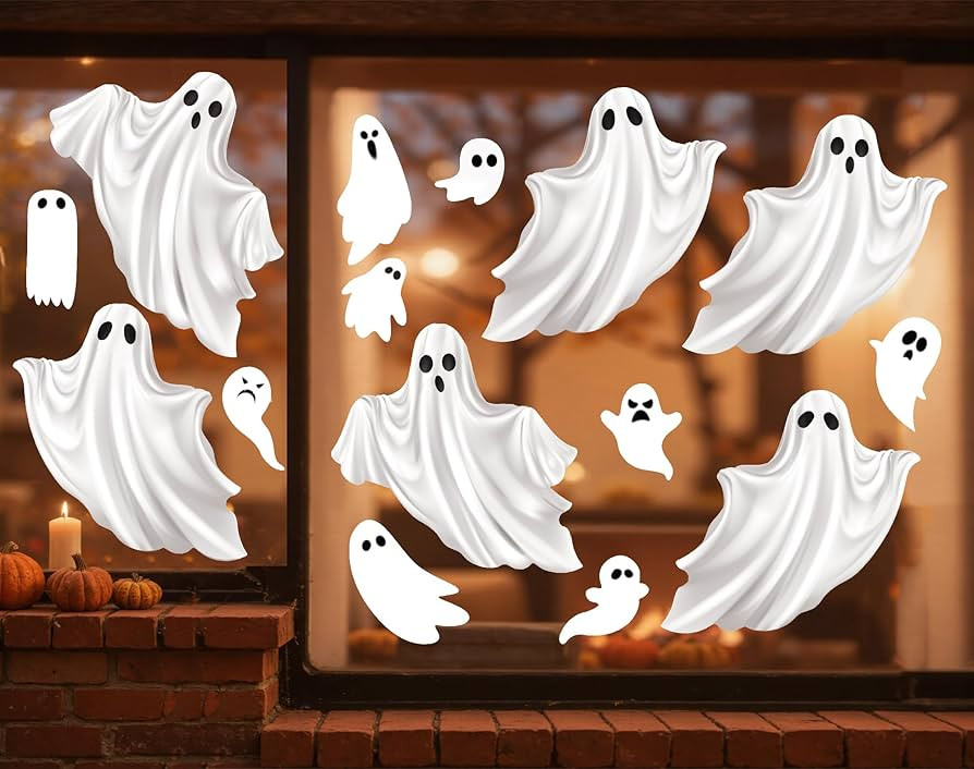 Halloween Window Clings Decorations - 14.6'' Double Sided Large Floating Cute Ghost Static Window... | Amazon (US)