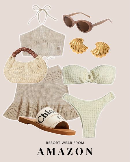 Amazon resort wear outfit idea 🌴🌴 vacation, swimsuit, bikini, neutral outfit, designer sandals, gold jewelry, sunglasses, straw bag

#LTKtravel #LTKswim #LTKfindsunder50
