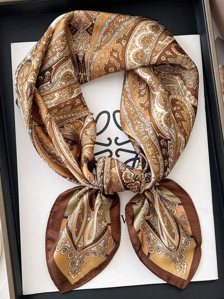 1pc Ladies' Vintage British Palace Style Silk Scarf, Fall/Spring Accessory, Geometric Pattern Pri... | SHEIN