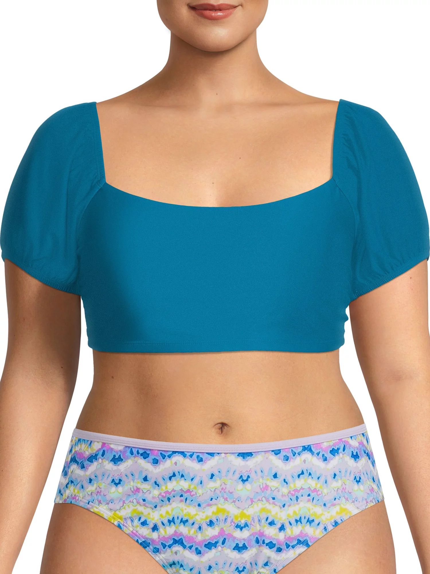 Time and Tru Women's and Women's Plus Puffed Sleeve Swim Top - Walmart.com | Walmart (US)