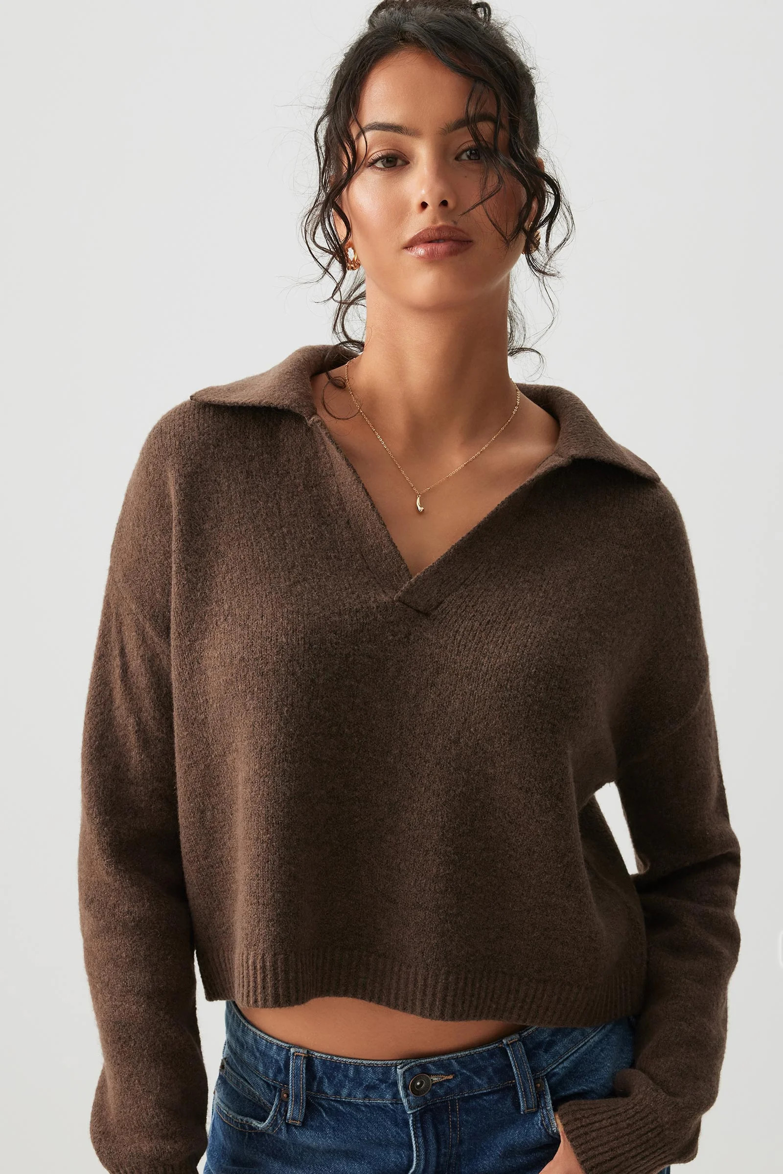 Moss Stitch Johnny Collar Sweater | Ardene