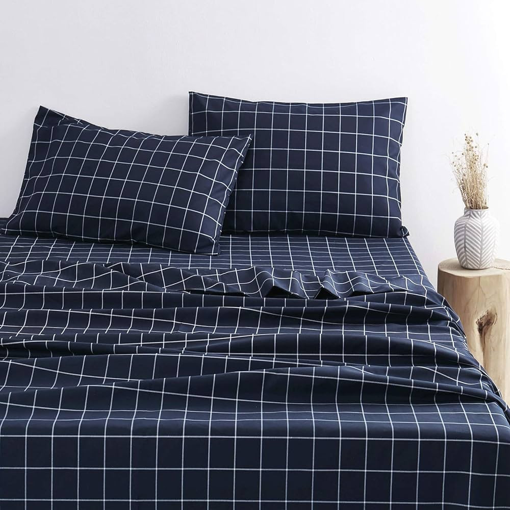 Wake In Cloud - Geometric Bed Sheets, 4-Piece Sheet Set, Checkered Grid Plaid Check Checker Mascu... | Amazon (US)