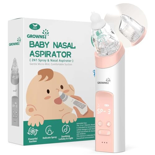 GROWNSY Nasal Aspirator for Baby, 2-in-1 Electric Nose Spray & Suction, Baby Nose Sucker with Powerful Suction, Music and Light Soothing Function, Pink | Amazon (US)