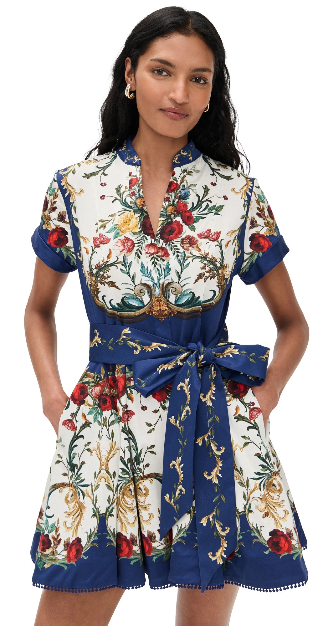alice + olivia Lucy Short Sleeve Mini Shirt Dress with Tie Belt Gilded Rose 10 | Shopbop