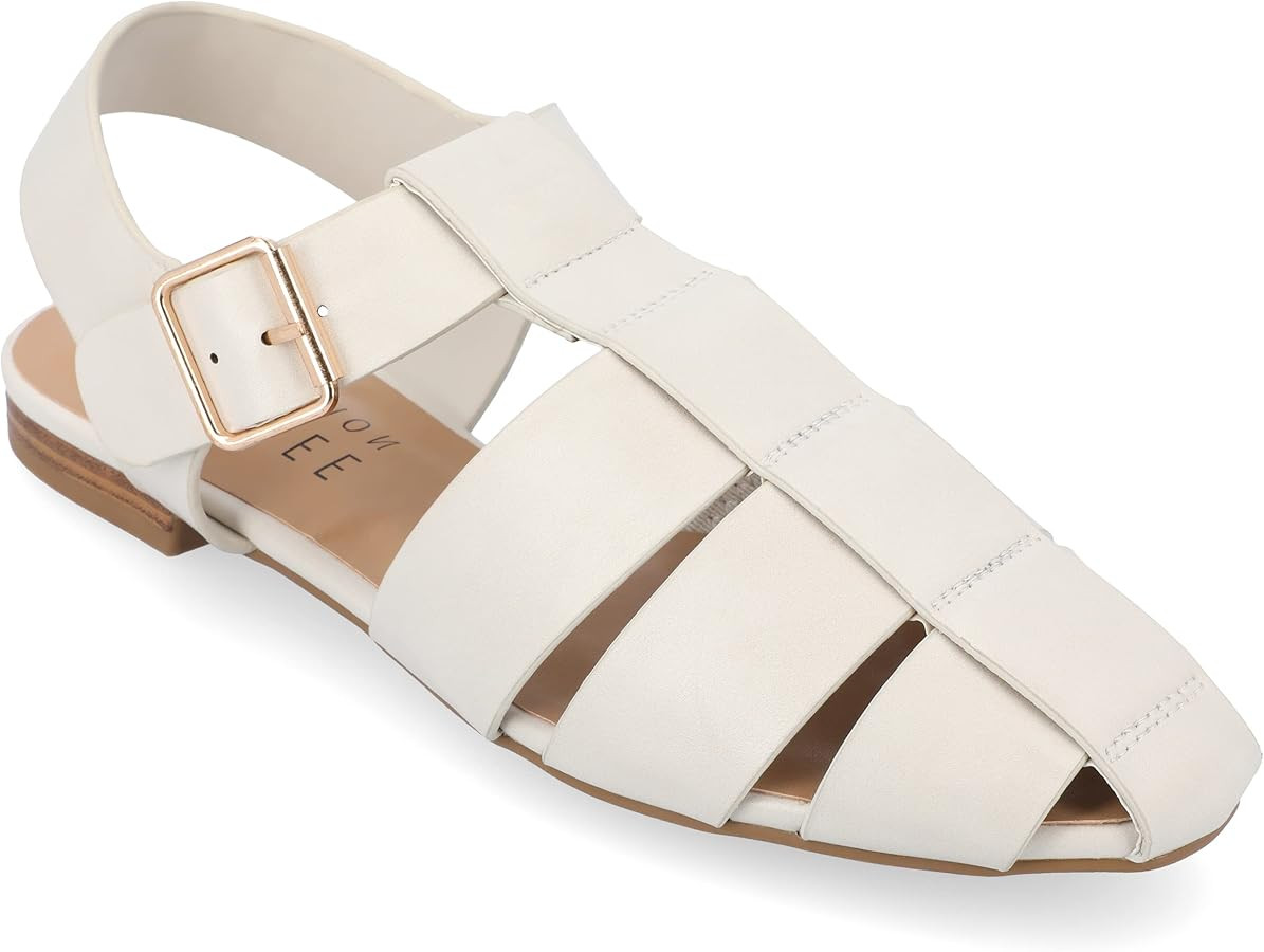 Journee Collection Caged Buckle Ankle Strap Almond Toe Roman Flat Shoes for Women Cailinna Fisher... | Amazon (US)