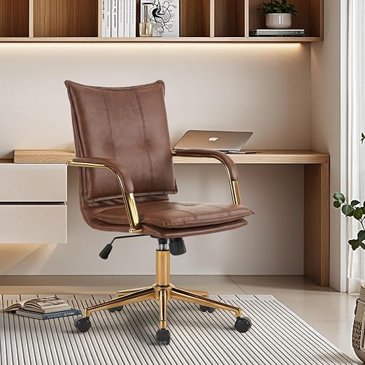 MOJAY Mid-Back Ergonomic Leather Office Desk Chair, Modern Upholstered Computer Chair, Executive ... | Amazon (US)