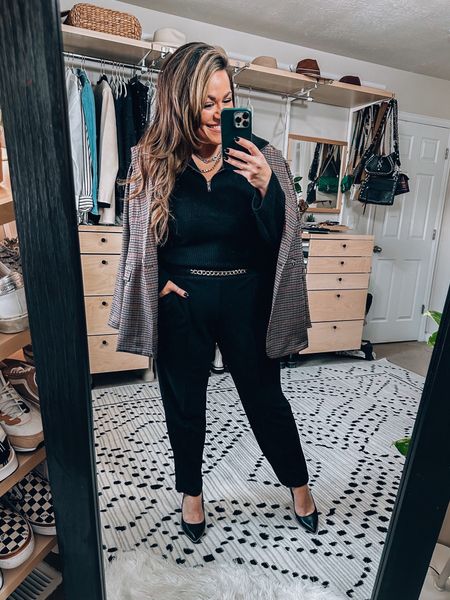 Maurices midsize workwear inspo Wearing an xl in the stretchy blazer- xl in this cozy pullover sweater- xl in the stretchy black dress pants with chain detail @maurices #mauricespartner #discovermaurices #maurices

#LTKworkwear #LTKSeasonal #LTKcurves