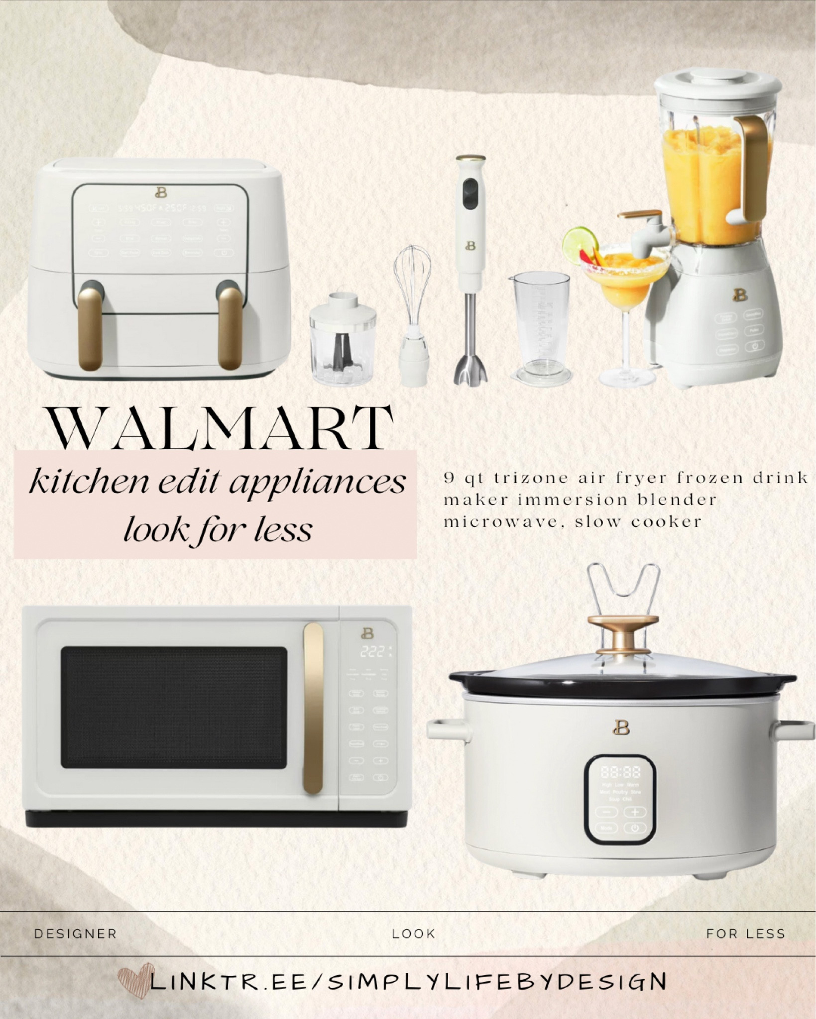 Walmart kitchen edit beautiful appliances. Designer look for affordable prices. 9 qt trizone air fryer, frozen drink maker, immersion blender, microwave, slow cooker. 

#LTKsalealert #LTKstyletip #LTKhome
