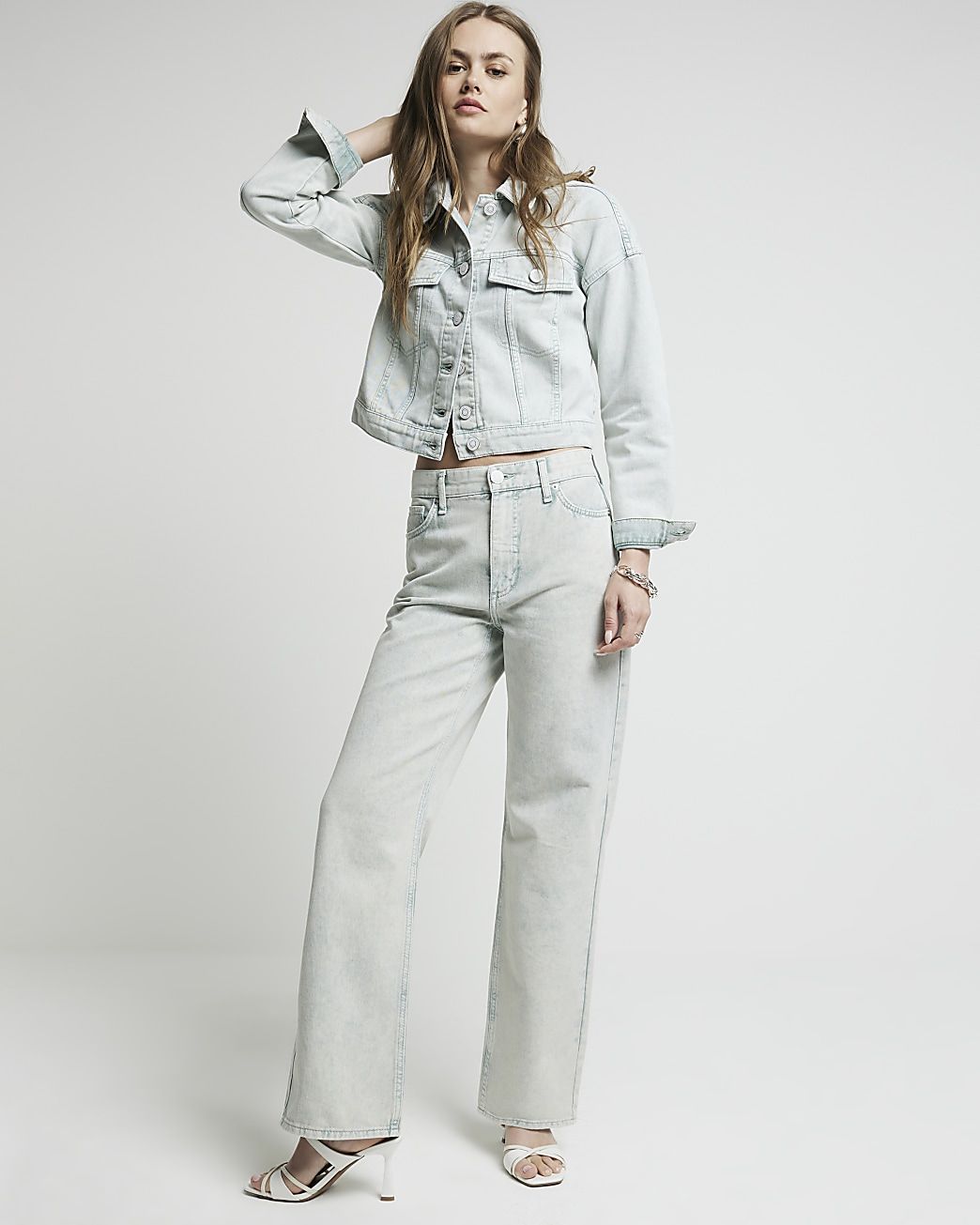 Green high waisted relaxed straight jeans | River Island (UK & IE)