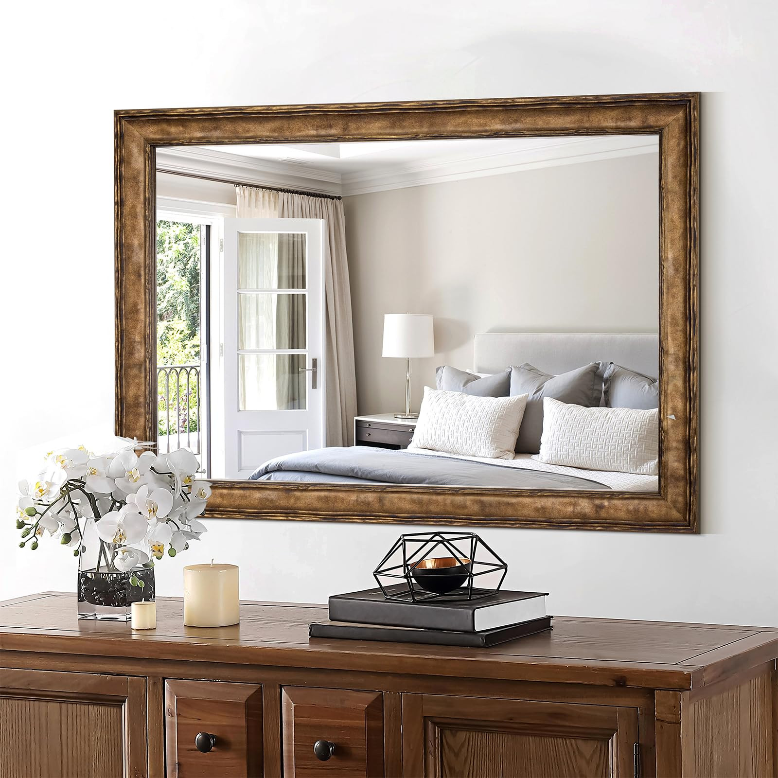 Amazon.com: Autdot Vintage Wall Mirror, 41"x29" Rectangular Natural Wooden Framed Mirror for Bathroom, Decorative Wall Mirrors for Entryway, Dining Room, Fireplace, Vertical or Horizontal Hanging : Home & Kitchen | Amazon (US)