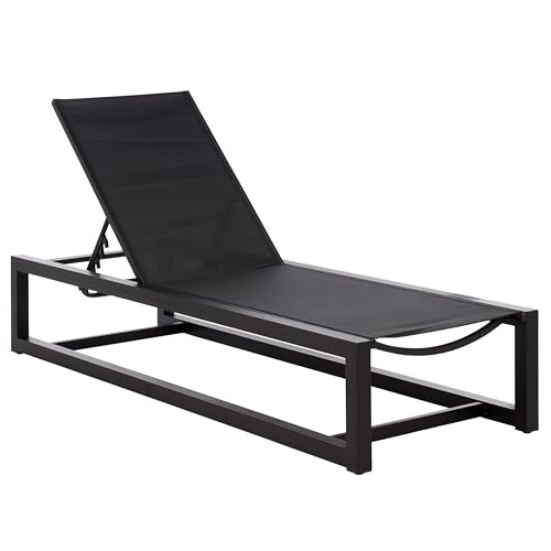 SAFAVIEH Outdoor Patio Furniture Collection \u2013 Logan Black & Black Aluminum Lounger, Adjustab... | Amazon (US)
