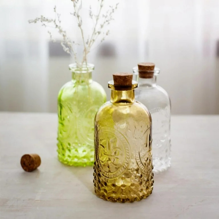 Vintage Embossed Clear Glass Bottle With Cork Lid, Set Of 3 | Walmart (US)