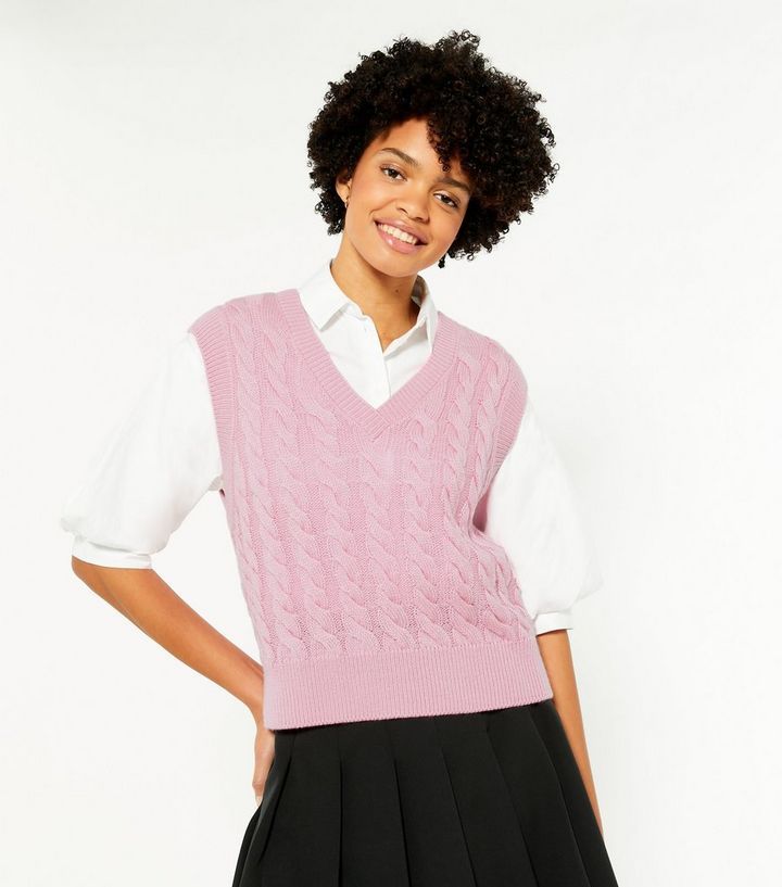 Bright Pink Cable Knit Vest Jumper
						
						Add to Saved Items
						Remove from Saved Items | New Look (UK)