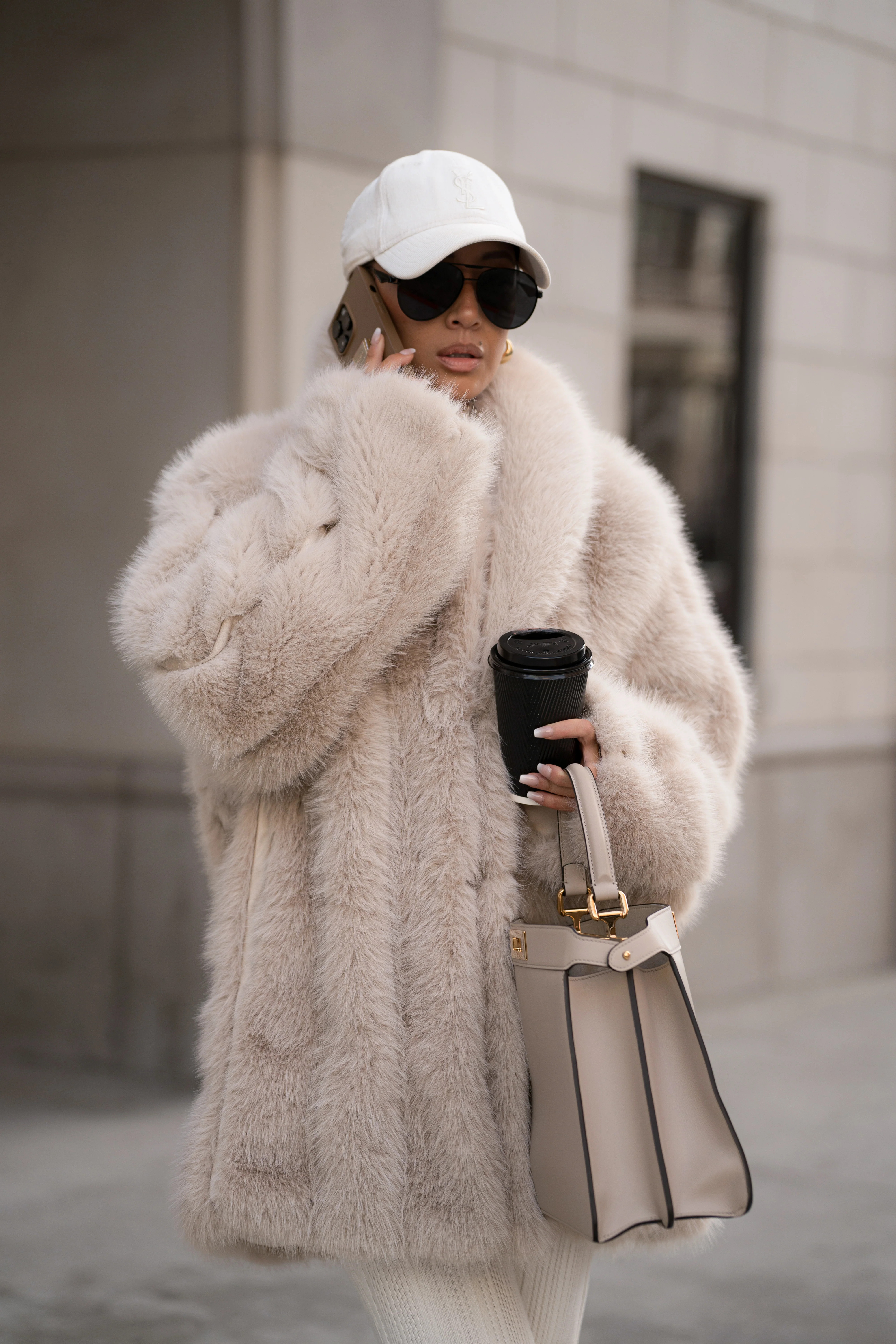 Beige Cropped Manhattan Faux Fur Coat | JLUXLABEL