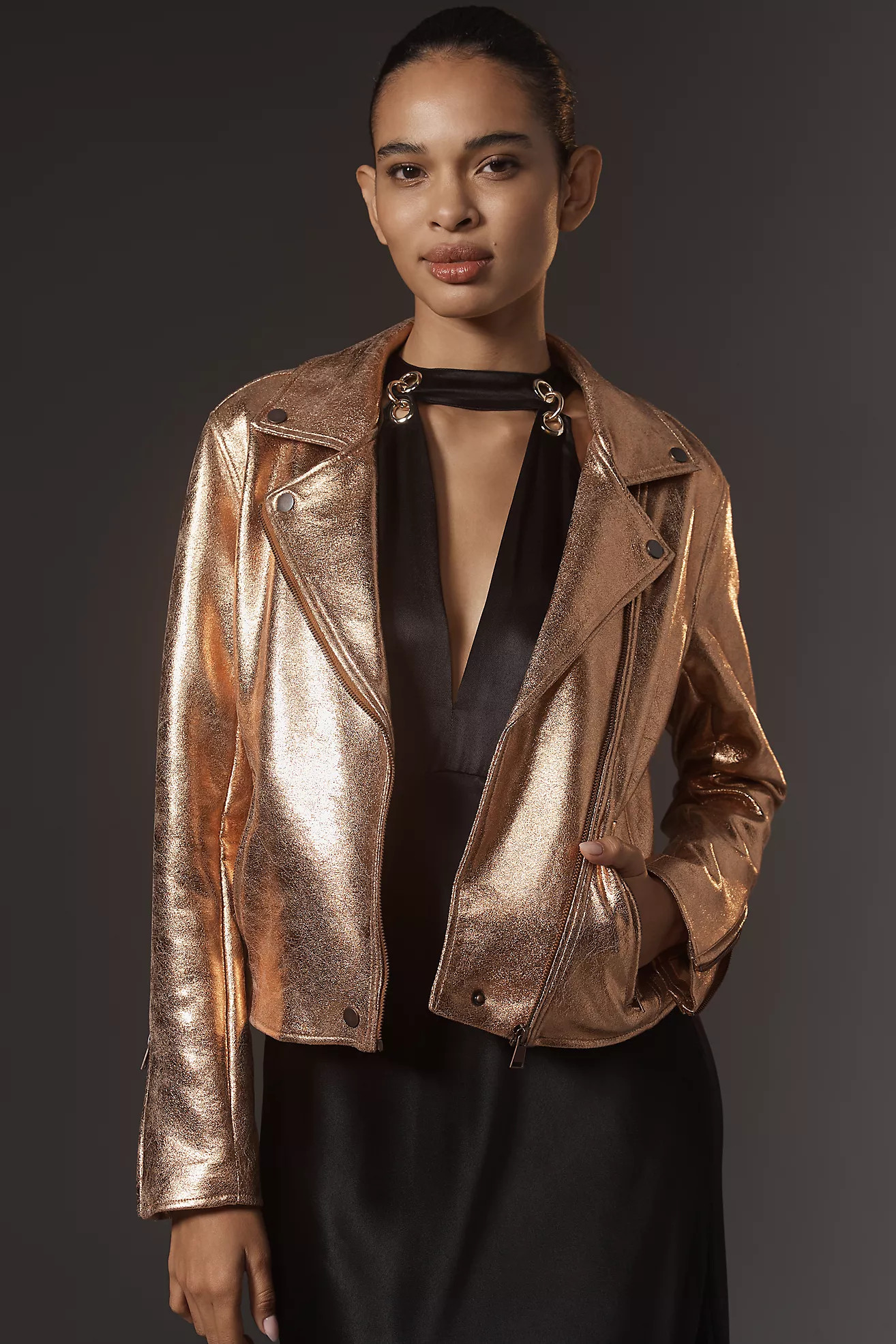 By Anthropologie Metallic Faux-Leather Moto Jacket | Anthropologie (US)