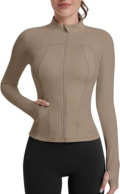 VUTRU Zip UP Solid Sports Lightweight Track Workout Yoga Cropped Athletic Jacekts with Zipper Poc... | Amazon (US)
