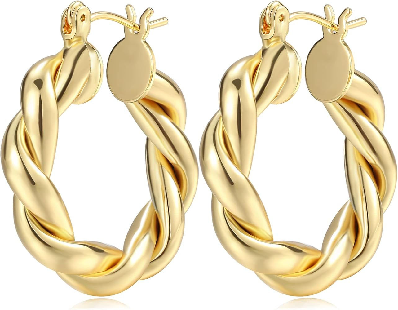 Gold Hoop Earrings for Women Girls, 14K Real Gold Plated Lightweight Hypoallergenic Chunky Open H... | Amazon (US)
