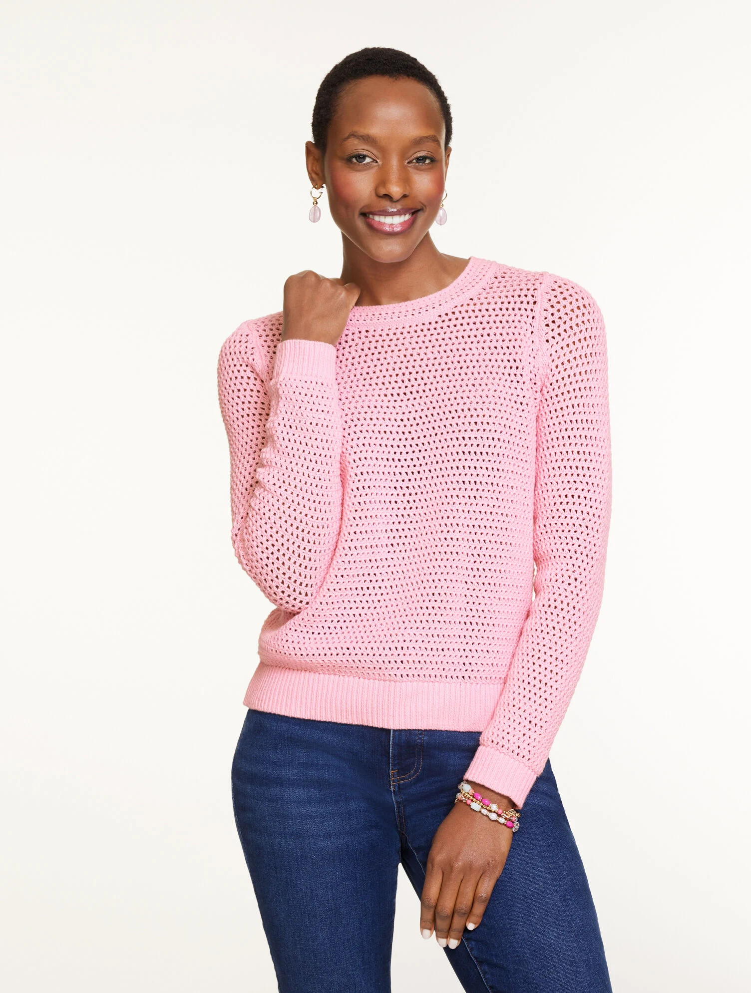 Open Stitch Crewneck Sweater | Talbots