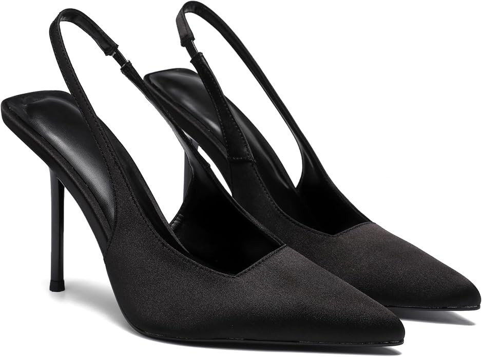 Women's Slingback Stiletto High Heels Pointed Toe Slip On Pumps Shoes Patent Leather Stretch Stra... | Amazon (US)