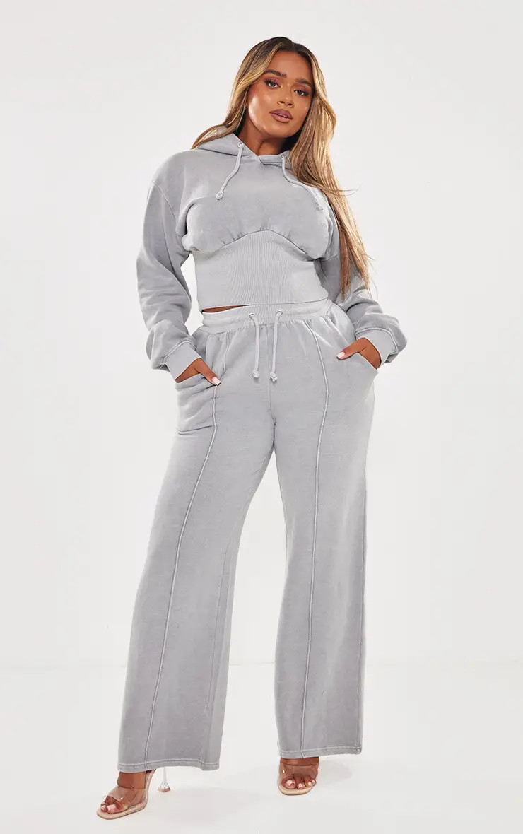 Light Grey Shape Light Grey Sweat Seam Detail Wide Leg Joggers | PrettyLittleThing USA | PrettyLittleThing US