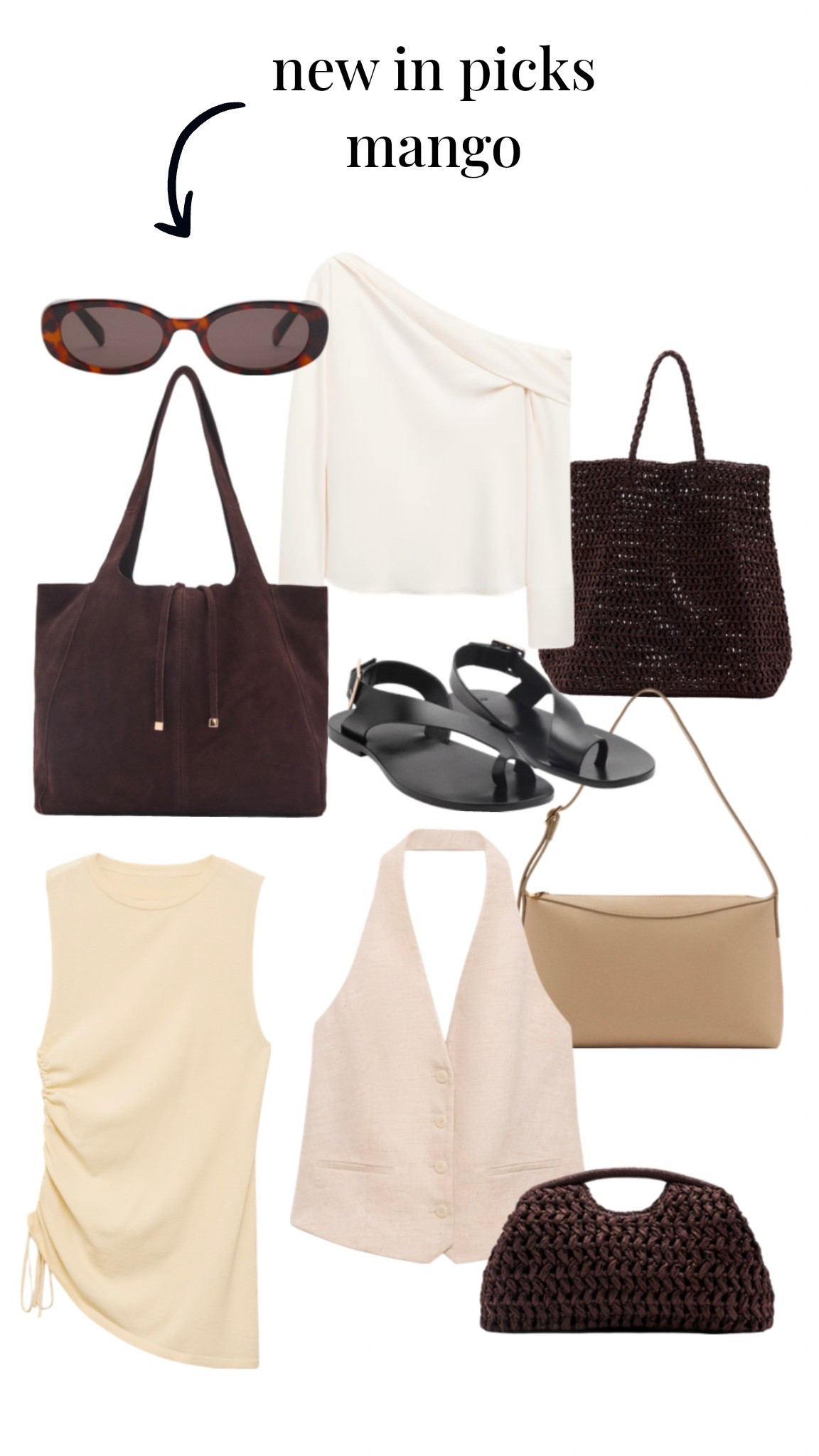 New in spring summer launches from Mango. 

High street style, suede bags, sandals, designer dupes, woven bags, nice top, butter yellow tops, sunglasses, spring outfits, spring accessories 

#mangonewin #affordableoutfits #springhighstreet #affordablebags 

#LTKsummer #LTKspring #LTKuk