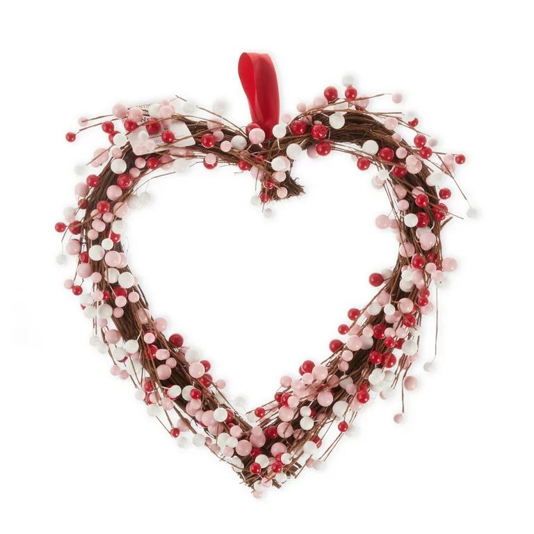 Way To Celebrate Valentine's Day Berry Heart Wreath | Walmart (US)