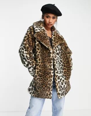 Violet Romance faux fur coat in leopard print | ASOS (Global)