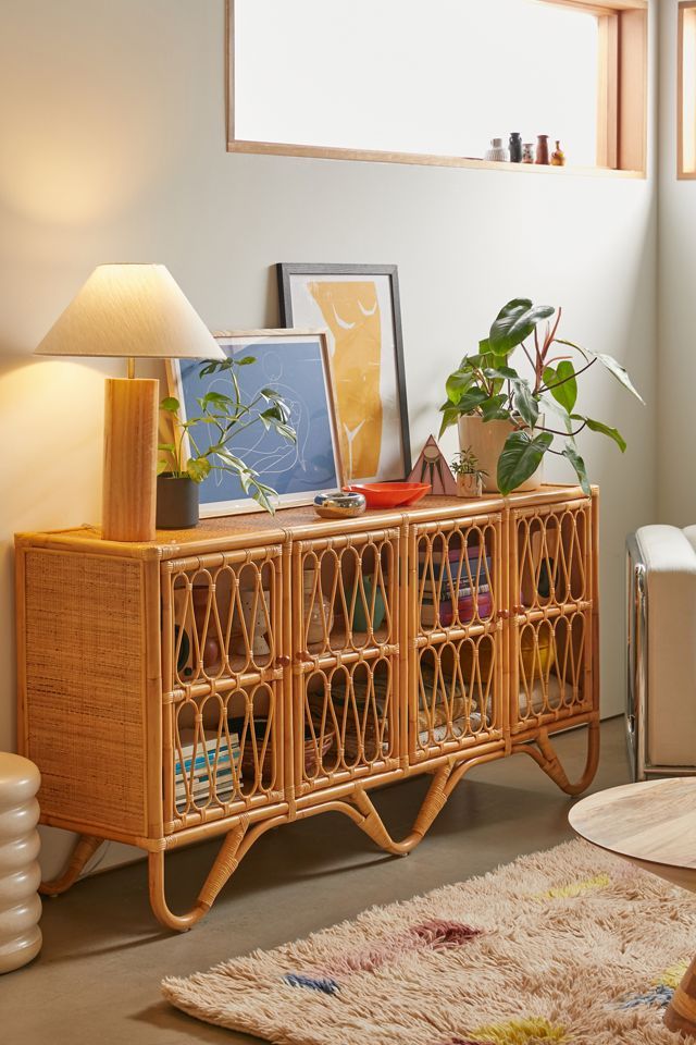 Melody 4-Door Rattan Storage Cabinet | Urban Outfitters (US and RoW)