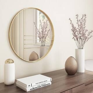 Aspire Home Accents Medium Round Gold Leaf Finish Modern Mirror (24 in. H x 24 in. W)-7128 - The ... | The Home Depot