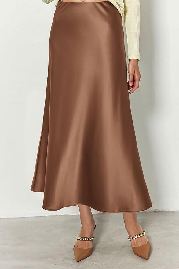 PRETTYGARDEN Women's Summer Midi Satin Skirt Dressy Casual High Waisted A Line Flowy Ruffle Elega... | Amazon (US)