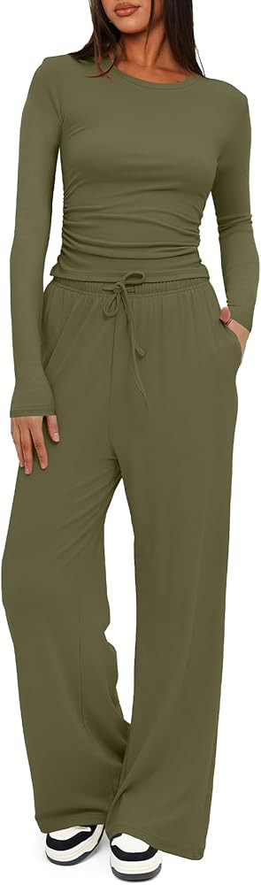 Darong Women's 2 Piece Sets 2025 Fall Outfits Long Sleeve Wide Leg Tracksuits Casual Lounge Set M... | Amazon (US)