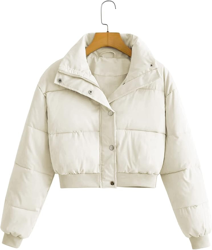 Uaneo Womens Cropped Puffer Jacket Stand Collar Zip Up Winter Padded Down Coats | Amazon (US)