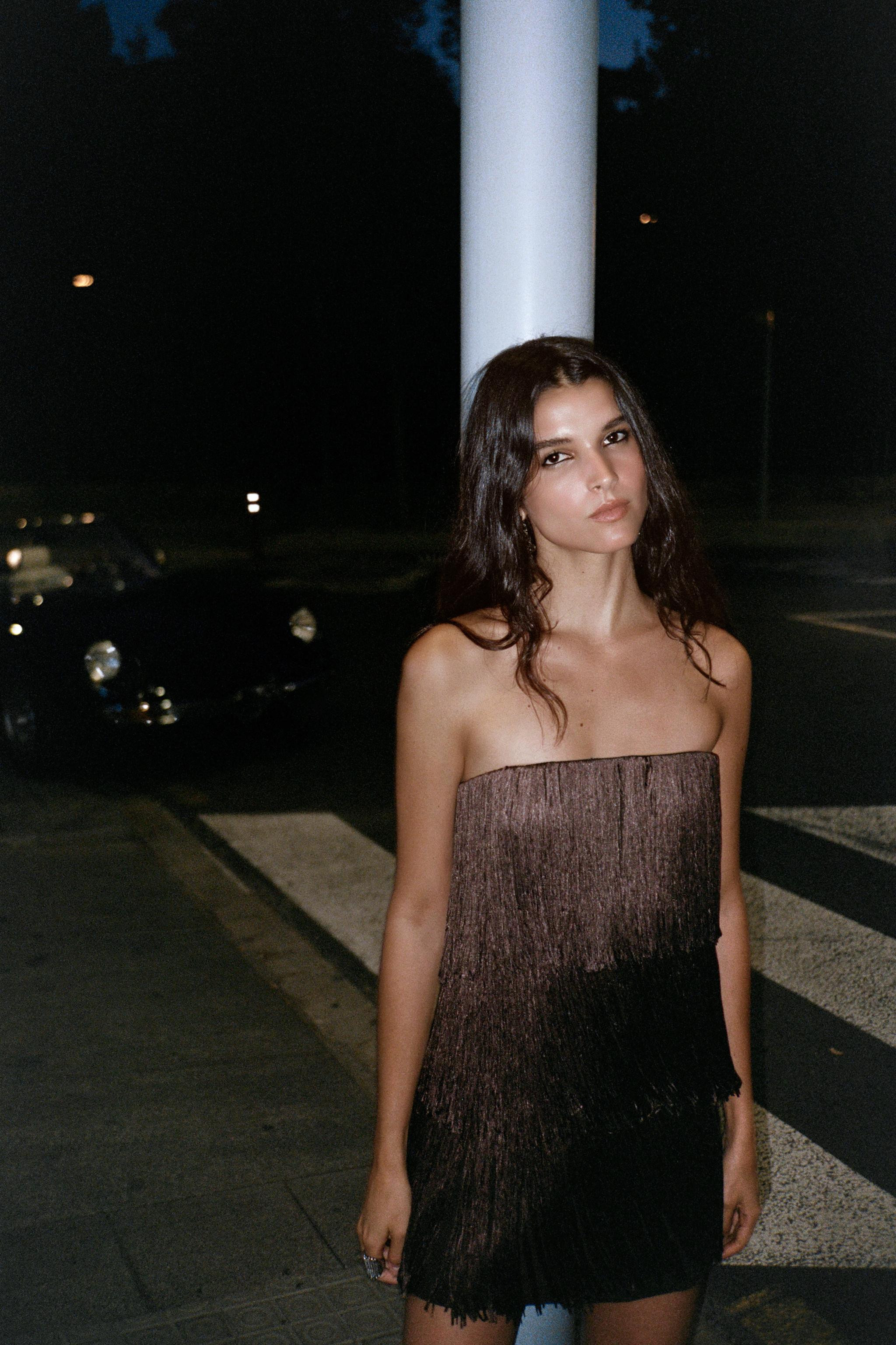 FRINGED STRAPLESS DRESS | Zara UK