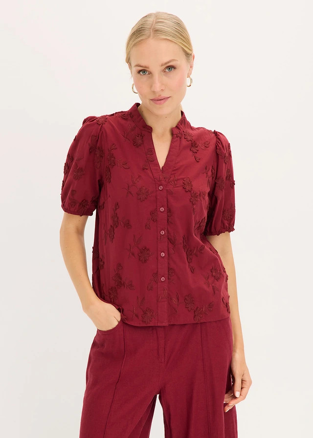 Blouse met korte mouw van katoen robijnrood | Bonprix NL (Influencer)