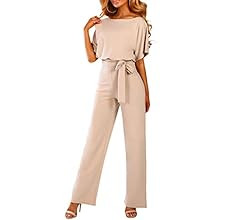 Happy Sailed Women Casual Loose Short Sleeve Belted Wide Leg Pant Romper Jumpsuits | Amazon (US)