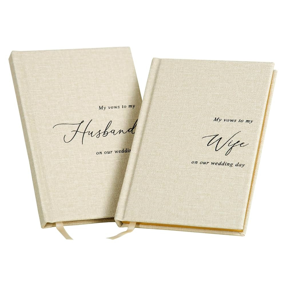 MUUJEE Hard Cover Vow Books (Set of 2) - Cream Canvas Linen Foil Embossed Wedding Ceremony Vow Re... | Amazon (US)
