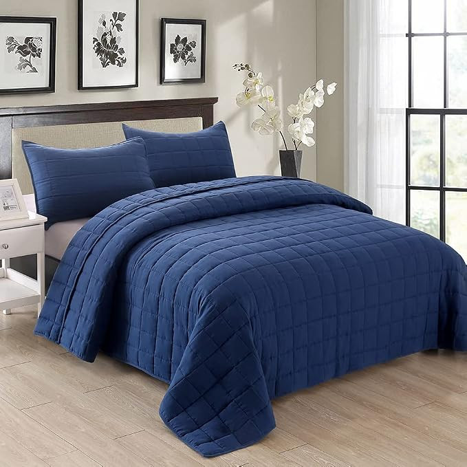 EMME Quilts Twin Size Bedding Sets Navy Blue Bedspread Soft Pre-Washed Quilt Winter Bed Sets, 2 P... | Amazon (US)