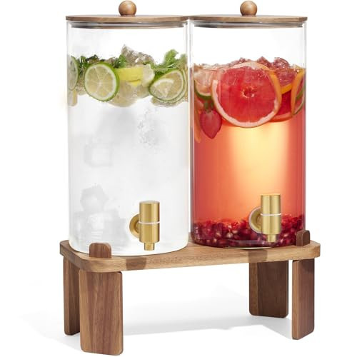 2 PCS 1.5 Gallon Drink dispenser, Glass Beverage Dispenser With Wood Stand, Large Water Drink Dispensers for Parties With Stainless Steel Spigot, Ideal for Lemonade,Juice, Tea, and Party Drinks | Amazon (US)