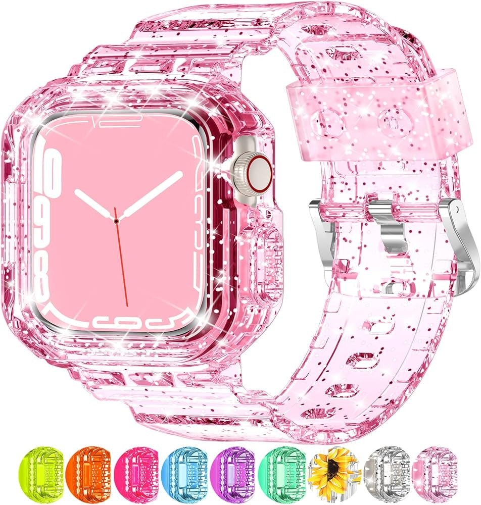 XYF Compatible for Crystal Clear Apple Watch Bands, 45mm 44mm 42mm 41mm 40mm 38mm Bumper Case for... | Amazon (US)